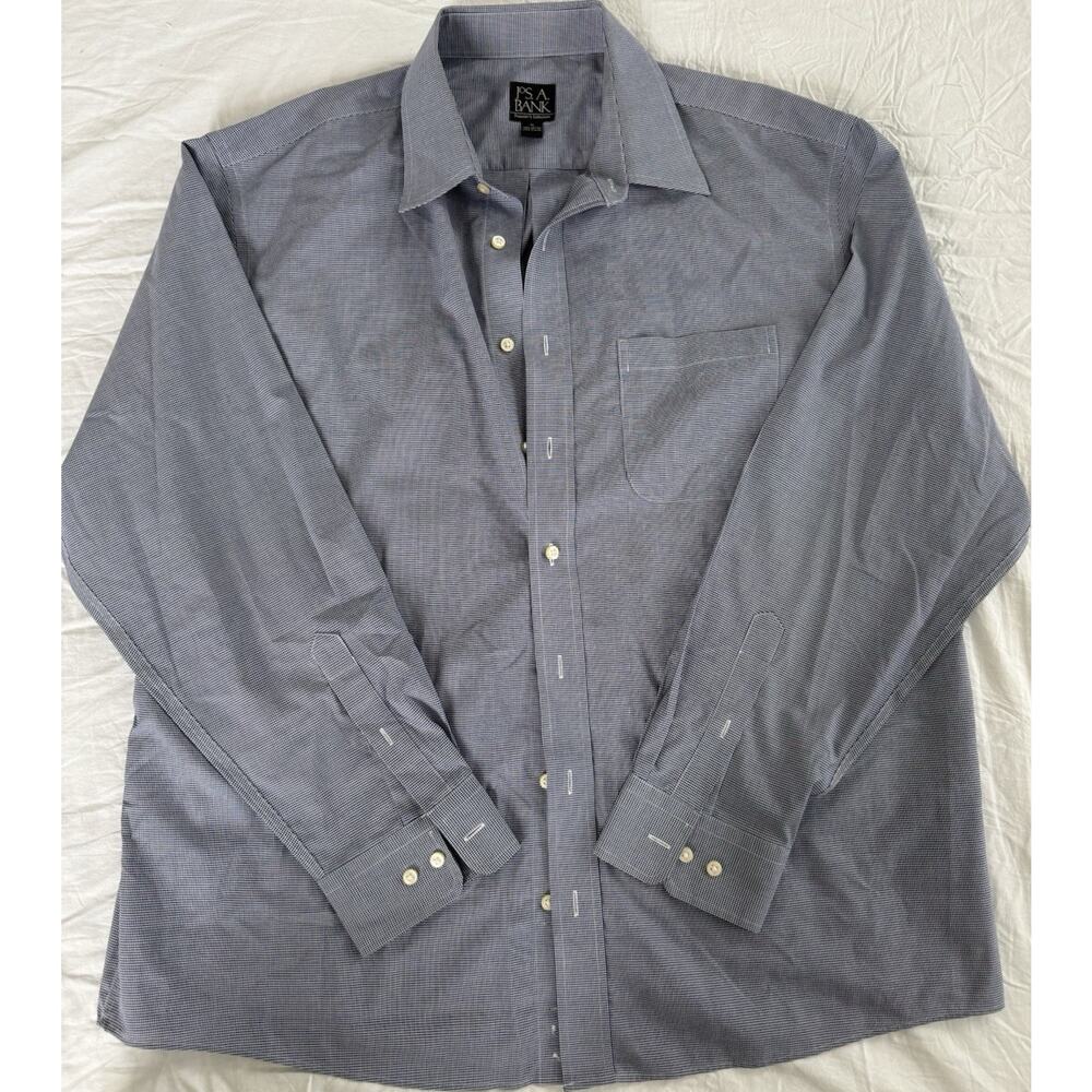 Jos. A. Bank Traveler's Collection Cotton Check Dress Shirt Blue XL Long Sleeve